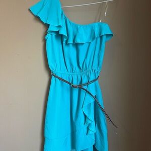 Sequin Hearts One-Shoulder Turquoise Dress